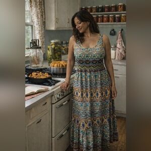 Danny & Nicole Blue Orange Sleeveless Maxi Sundress